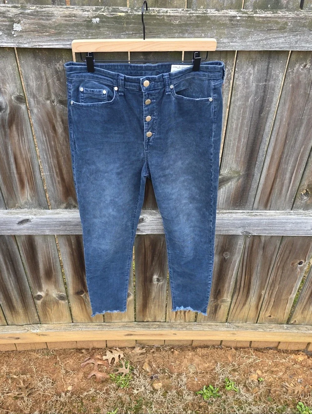 Rag & Bone Nina‎ High-Rise Ankle Skinny Corduroy Pants Navy Raw Hem 31